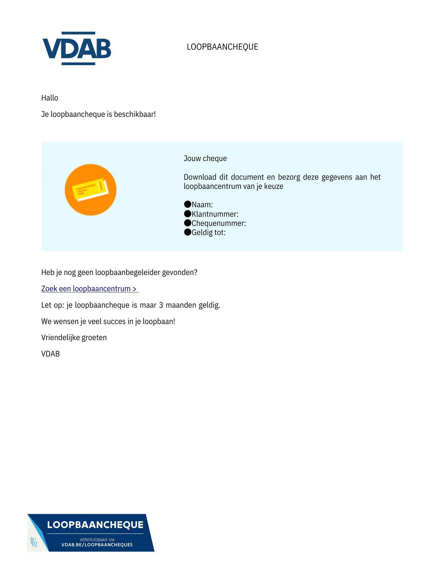 Loopbaancheque Anoniem